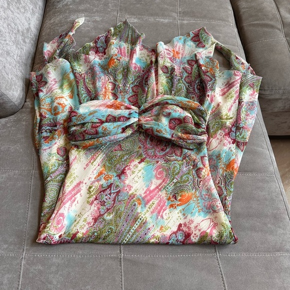 S.L. Fashions Gray and Pink Asymmetrical Strapless Sundress - Picture 7 of 10